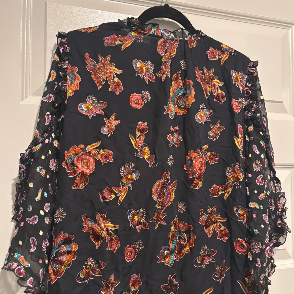 Alice + Olivia Julius Floral Flower Ruffle Dress Silk Black Multicolor Pattern - Picture 8 of 11